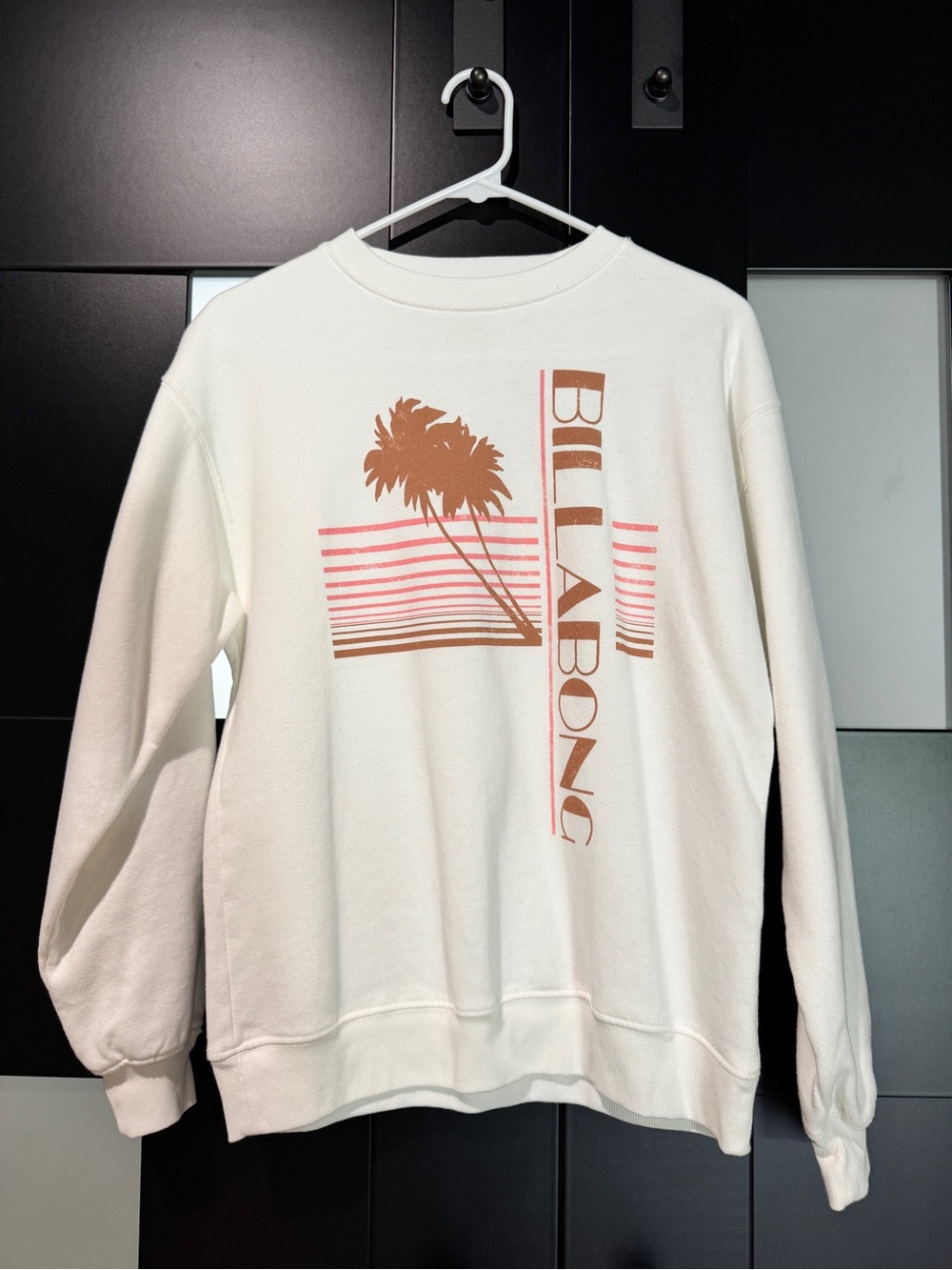 Billabong Cream Crewneck Sweatshirt with Pink & Tan Palm Graphic